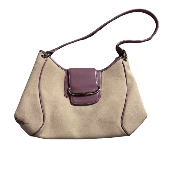 Cole Haan hand bag purse‎ cream fabric with purple trim - Picture 1 of 13
